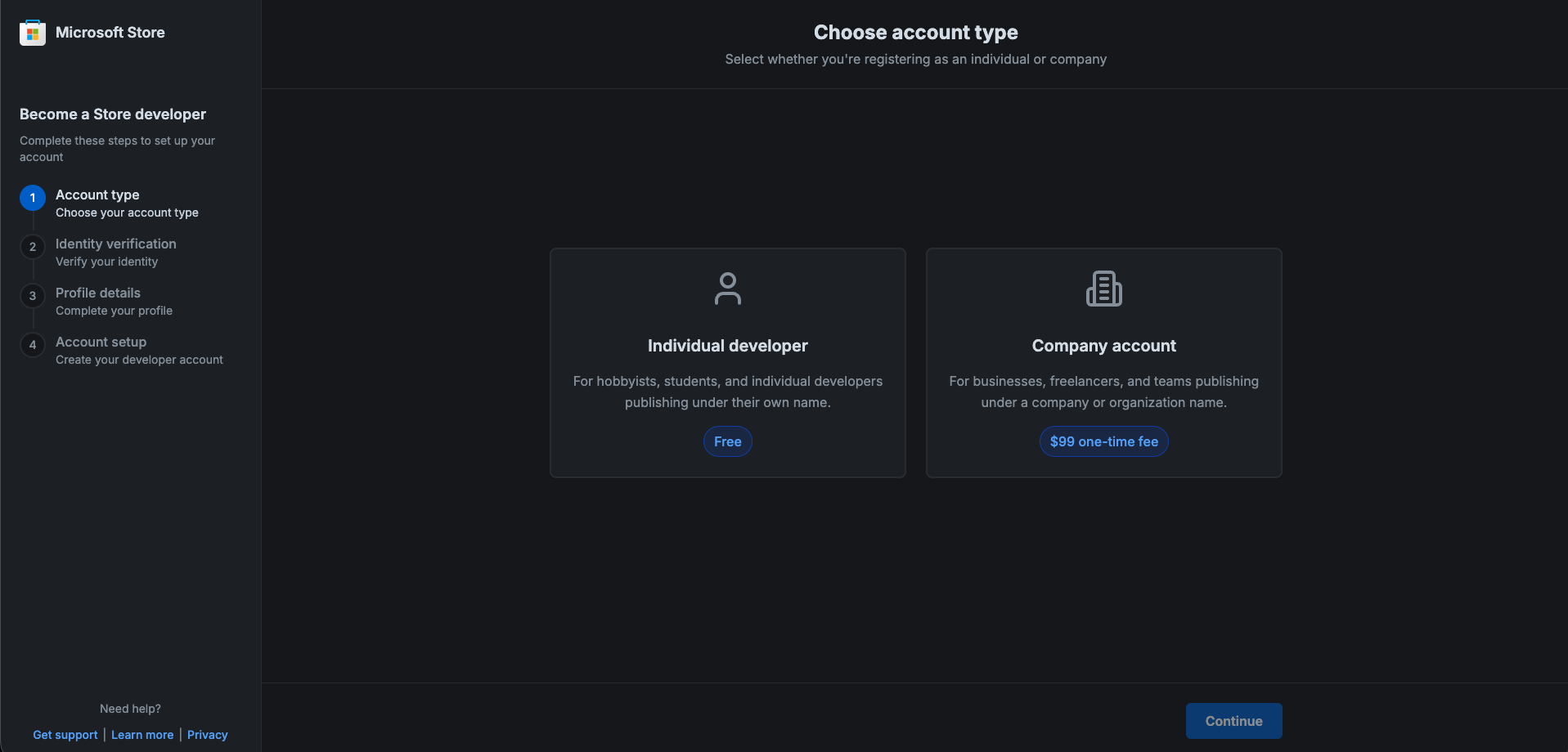 Onboarding - Choose account type